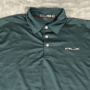 RLX Ralph Lauren Golf Polo Shirt Mens M Green Striped Wicking Short Sleeve